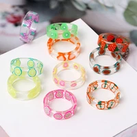 10 pcs colorful transparent resin acrylic crystal rhinestone simple geometric square round rings set for women trendy jewelry