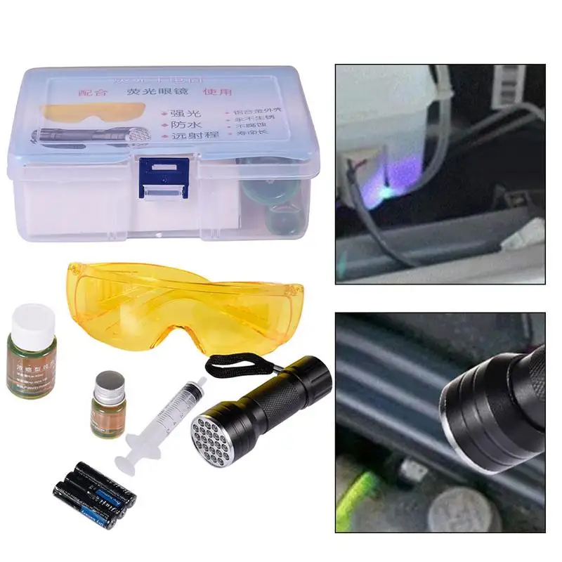 

Flashlight Leak Detector Kit UV Dye Car Accessories Accurate Tools Air Conditioning Repair Tools Fluorescent Protective Glasses