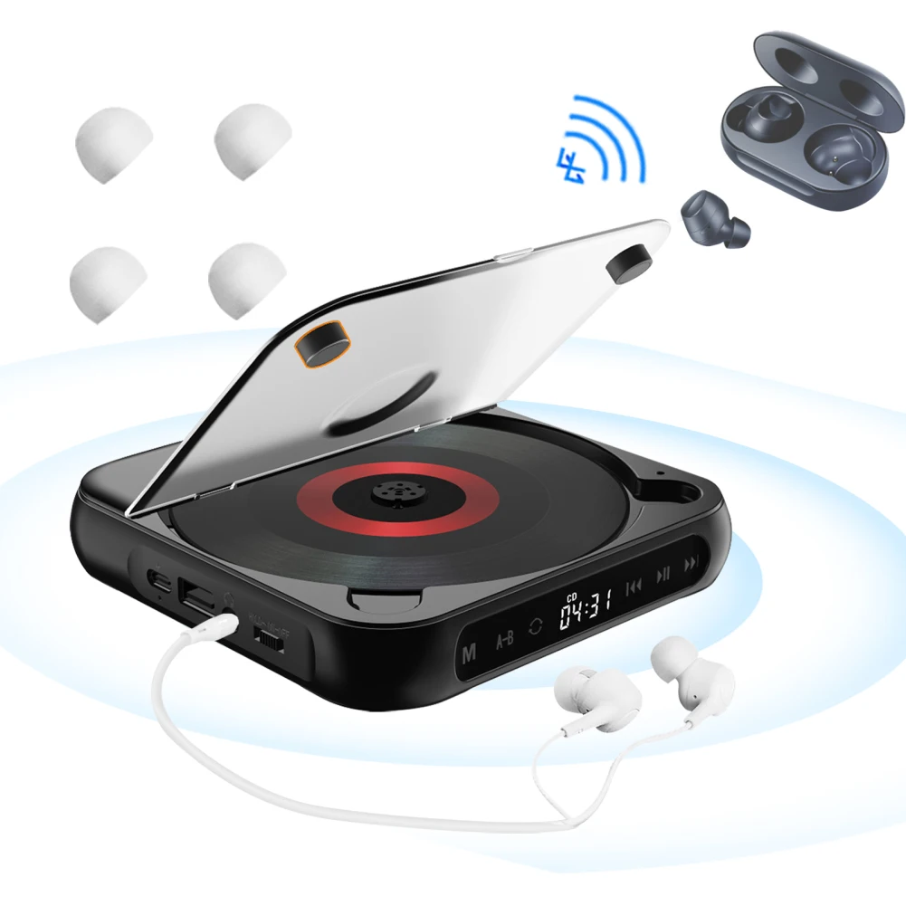 

Portable CD Player With 5 Playback Modes Touchscreen Headphones Anti-Skip Shockproof Small Music CD Walkman For Students Kids