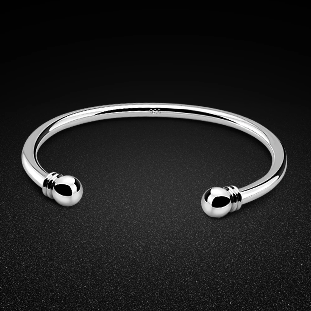 

Минималистичный женский браслет из стерлингового серебра 925 пробы, глянцевый Открытый браслет 4-6 мм, вечерние ювелирные украшения с подароч...