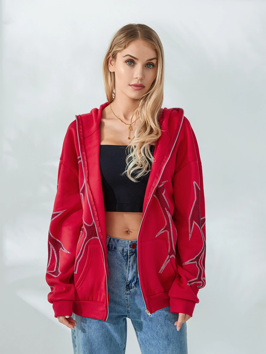 

Женская толстовка на молнии Y2k, свободная толстовка с длинным рукавом и графическим принтом, куртка с карманами, осень 2023, уличная одежда