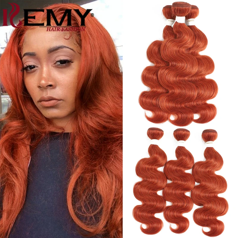 

Orange Color 350 Human Hair Bundles Brazilian Body Wave Hair Weave Bundles 8-26 Inch Remy Human Hair Extension 1/3/4 PCS