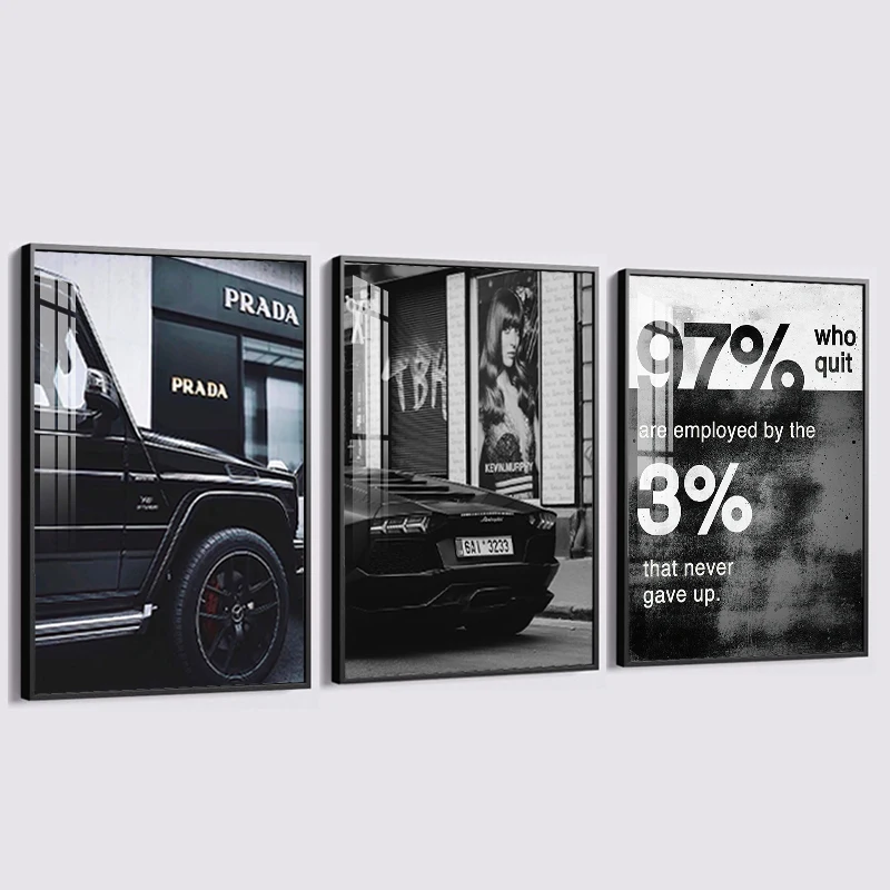 

Wall Art Car Luxury Poster Fire Extinguisher Kiss of Victory Canvas Painting with Frame Fashion Magazine Black White Wall Pictur