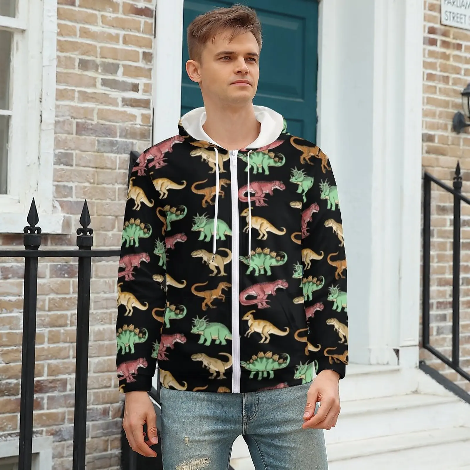 

Cartoon Dinosaur Zipper Hoodies Cute Animal Print Kawaii Hoodie Men Long Sleeve Oversized Street Wear Printed Clothing