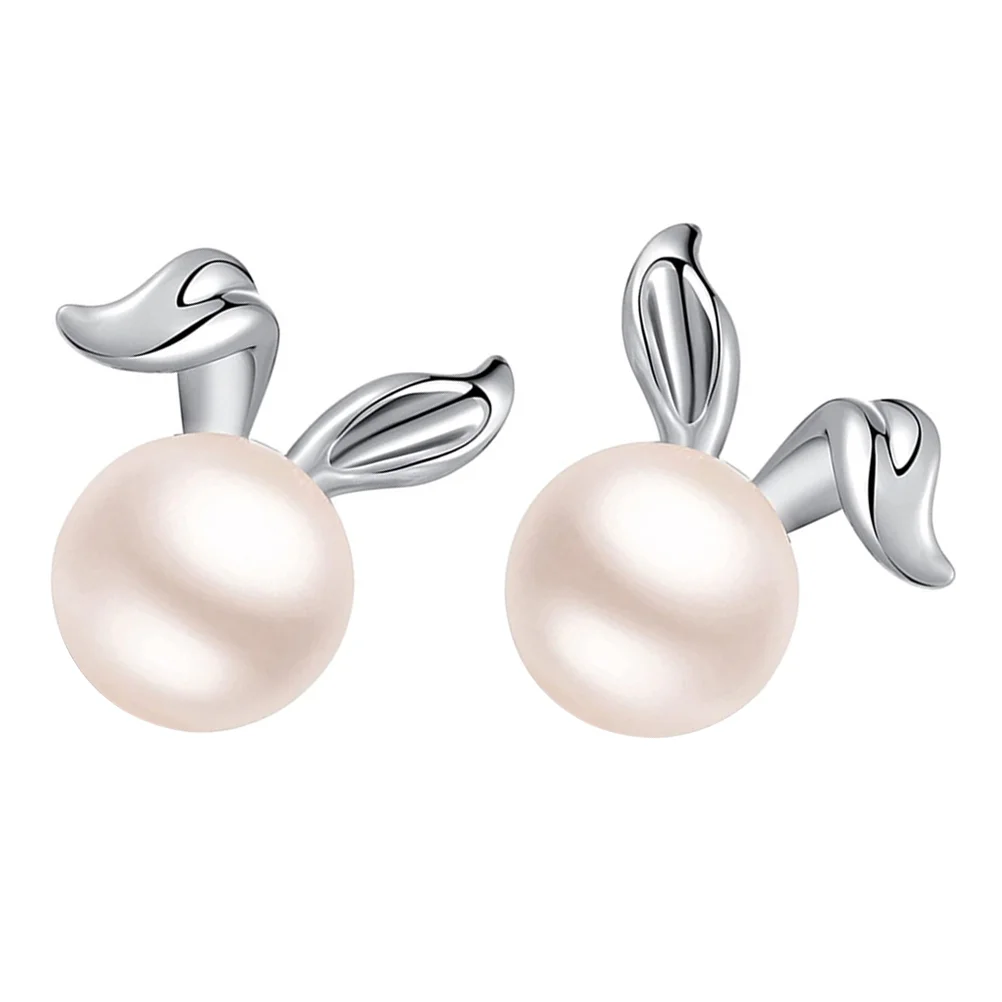 

Earrings Pearl Women Dangle Stud Jewelry Drop Rabbit Ear Cat Statement Girls Pendant Bunny Trendy Gift Freshwater Silver