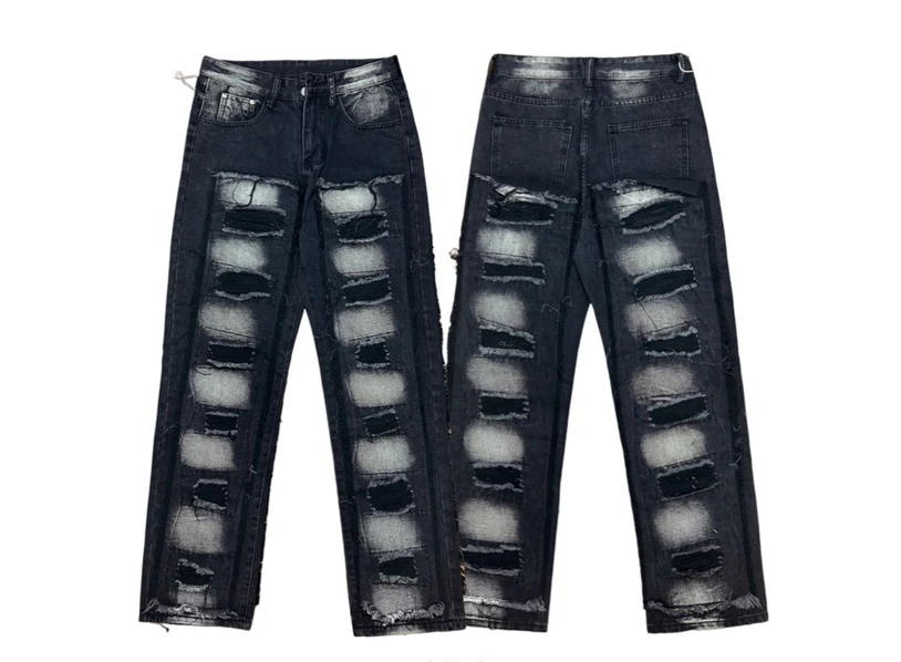 

153966 модные классические модные роскошные дизайнерские новые потертые джинсовые брюки унисекс B1