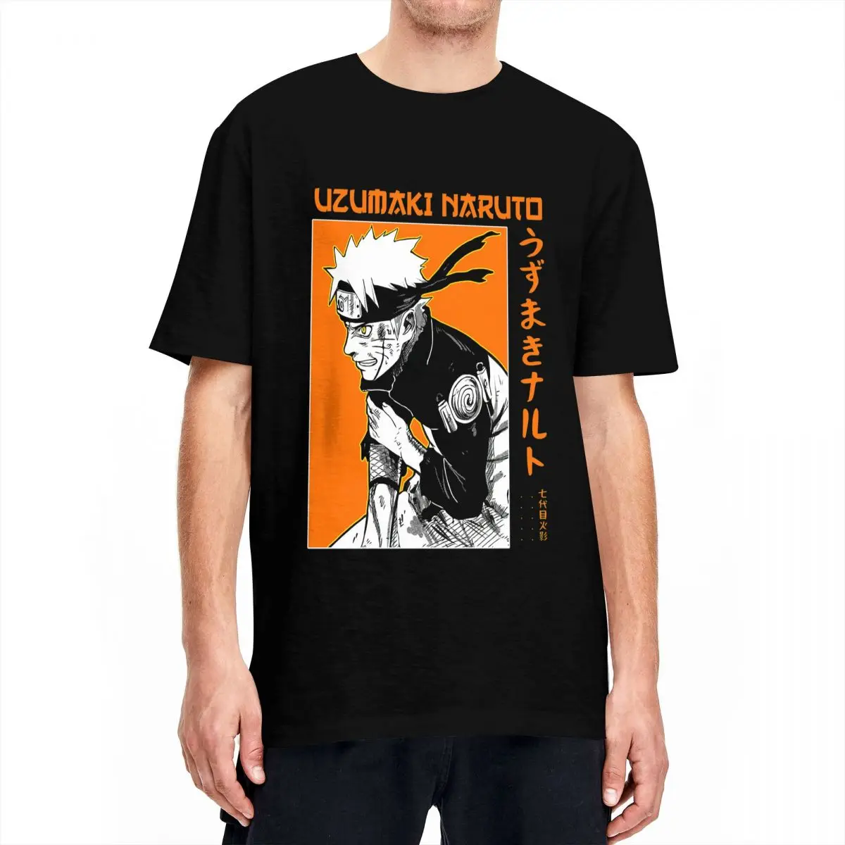 

Funny Bandai Naruto T-Shirt for Men Round Neck Pure Cotton T Shirts Anime Manga Short Sleeve Tees Birthday Gift Tops