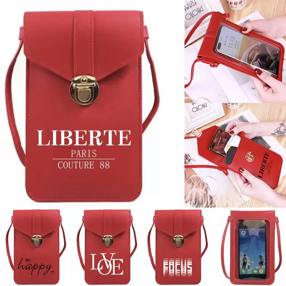 

Touch Screen Mobile Phone Bag Universal for Samsung/iPhone/Huawei Case Cell Pack Text Print Women Purse Waterproof Shoulder Bags