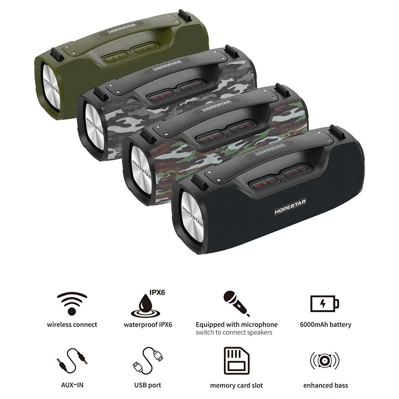 

IPX6 высокомощный беспроводной Bluetooth-динамик, водонепроницаемый сабвуфер, уличный микрофон для дома, KTV, портативный динамик с поддержкой микрофона