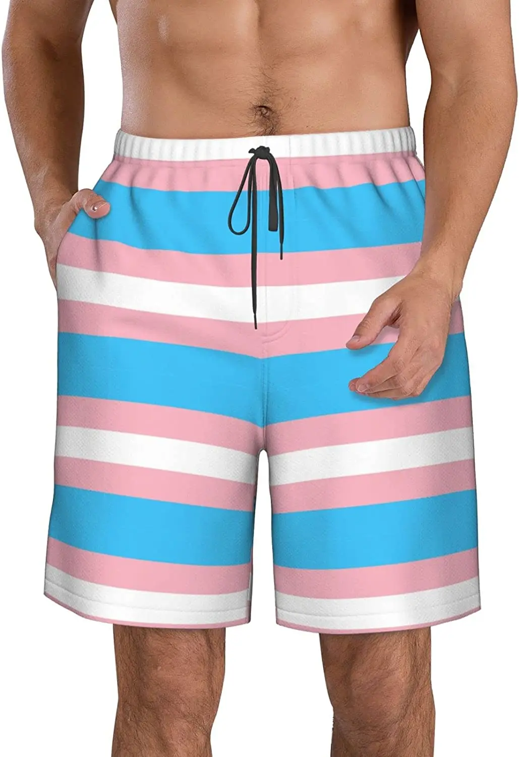 

Мужские пляжные шорты с карманами, эластичным поясом и полосками