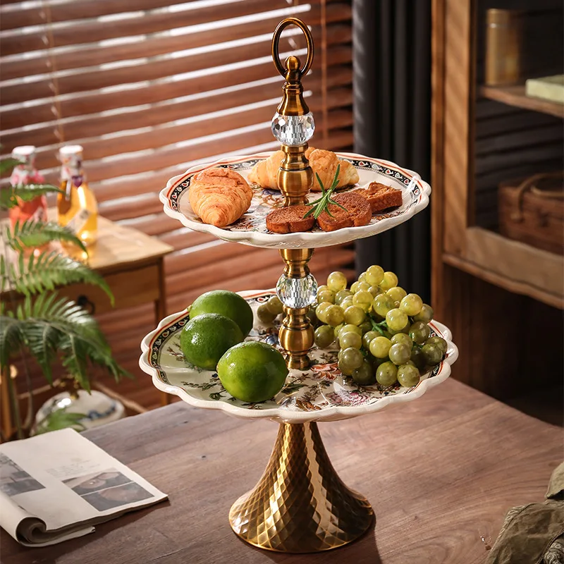 

European Ceramic Gold Inlaid Double Fruit Plate Snack Cake Plate Candy Plate Ceramic Tableware Decorative Dessert Display Tray