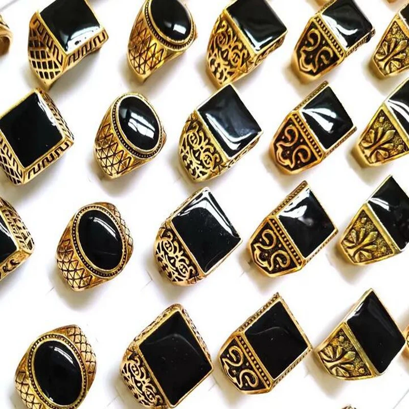 Оптом 10/30 шт. смешанные Черные эмалевые кольца для мужчин и женщин Винтажное