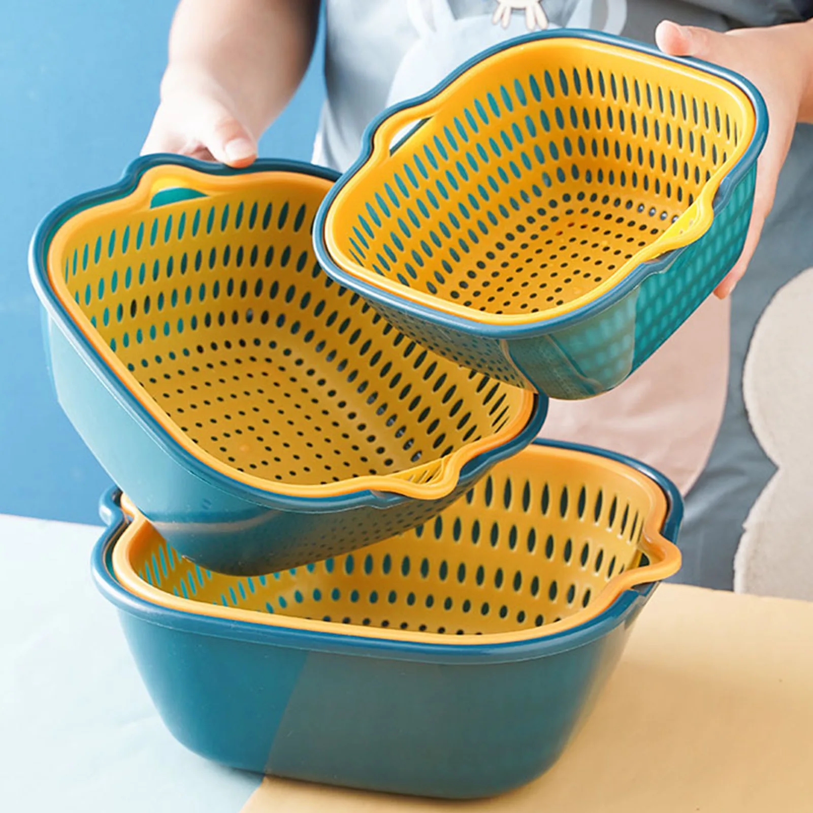 

6Pcs Kitchen Colander Strainer Set Portable Food Strainer Drain Basin And Basket For Washing And Draining Fruit Vegetables Bowls