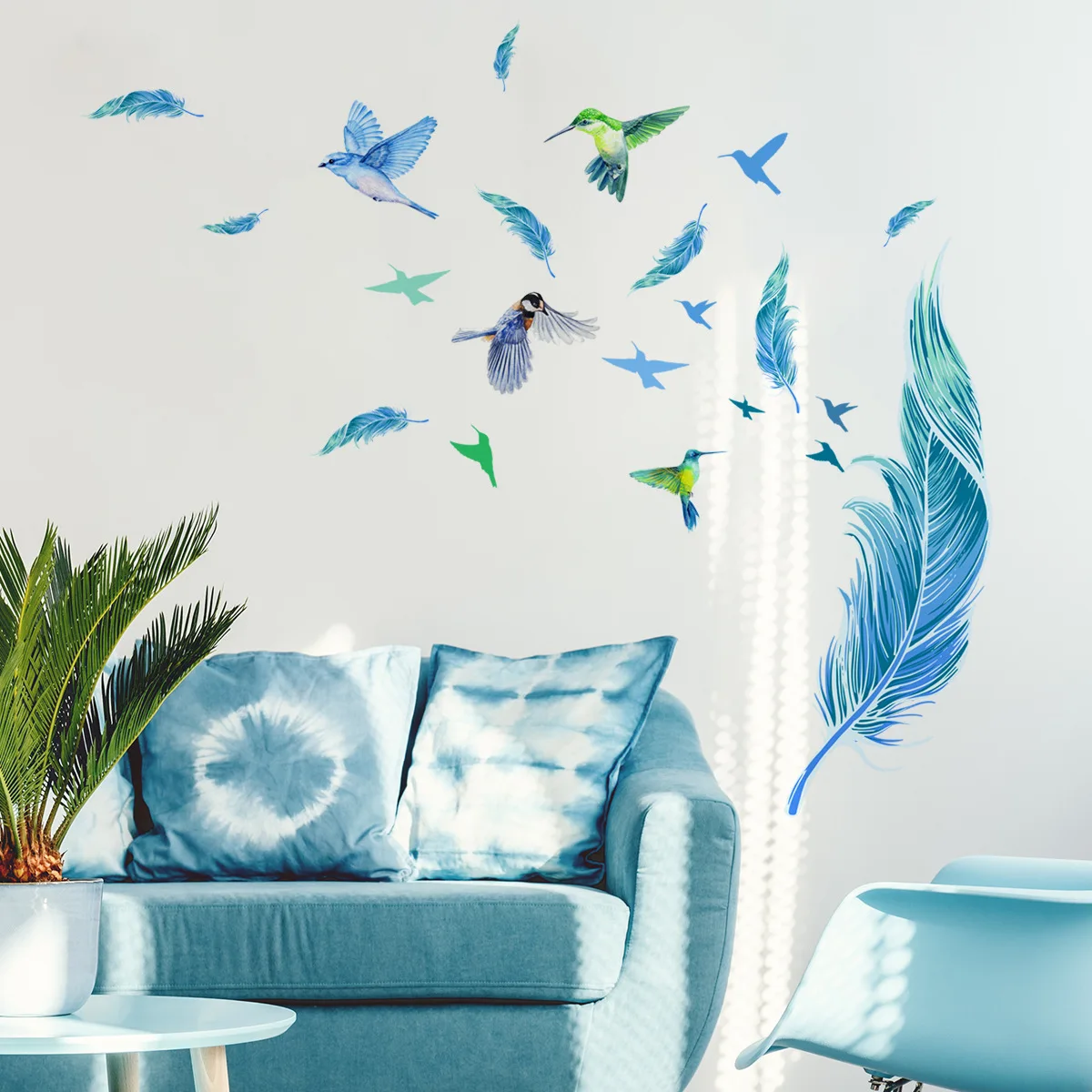

Blue Feather Wall Stickers Living Room Bedroom Modern Decor Aesthetic Wallstickers Wall Art Decoration Pegatinas De Pared