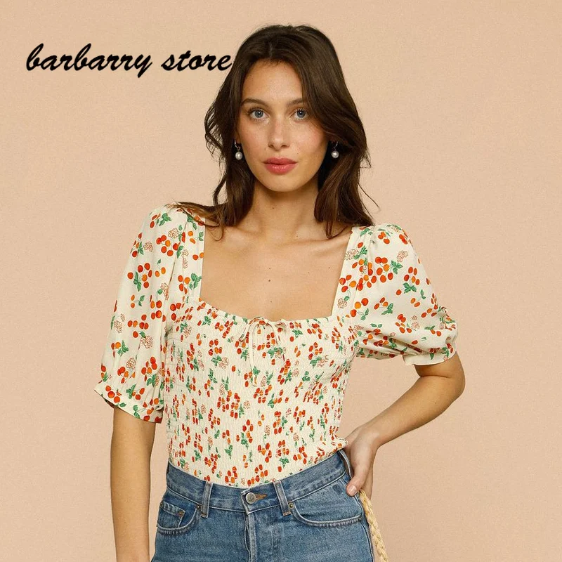 

Luxury brand high quality 22 flower printed cotton short sleeve casual T-shirt graphic T-shirt women's sexy top womens clothing