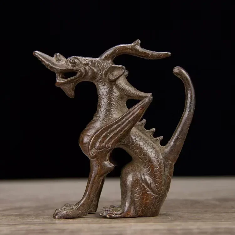 Китайские бронзовые животные Kylin Chi-lin Beast Pi Xiu Статуя Ремесла