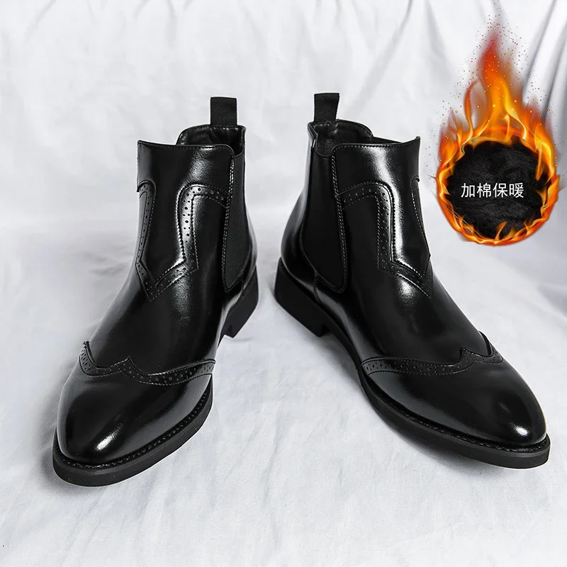 Мужские деловые туфли с плюшевой подкладкой и мехом