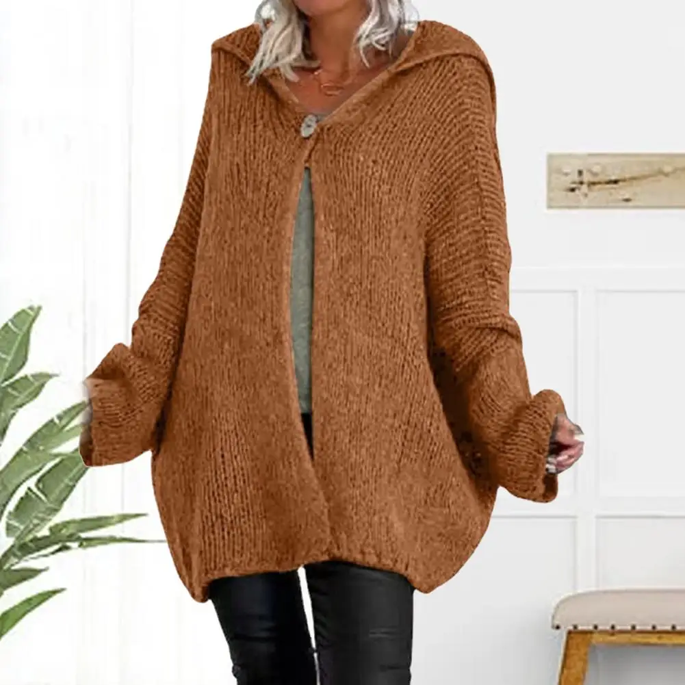 

Модный женский вязаный Свободный кардиган с капюшоном и рукавами «летучая мышь», свитер, кардиган, защищенный от ветра