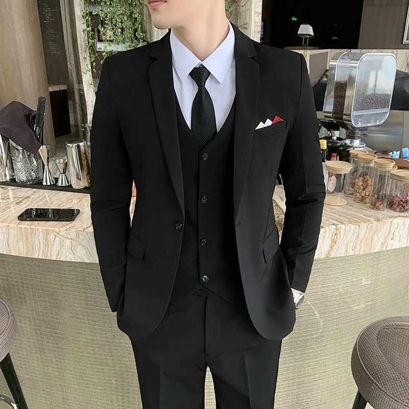 

High Quality 5XL (suit + Vest + Pants) Men's Elegant Fashion Business Casual Formal Dress Gentleman Dress Suit 3-piece Suit
