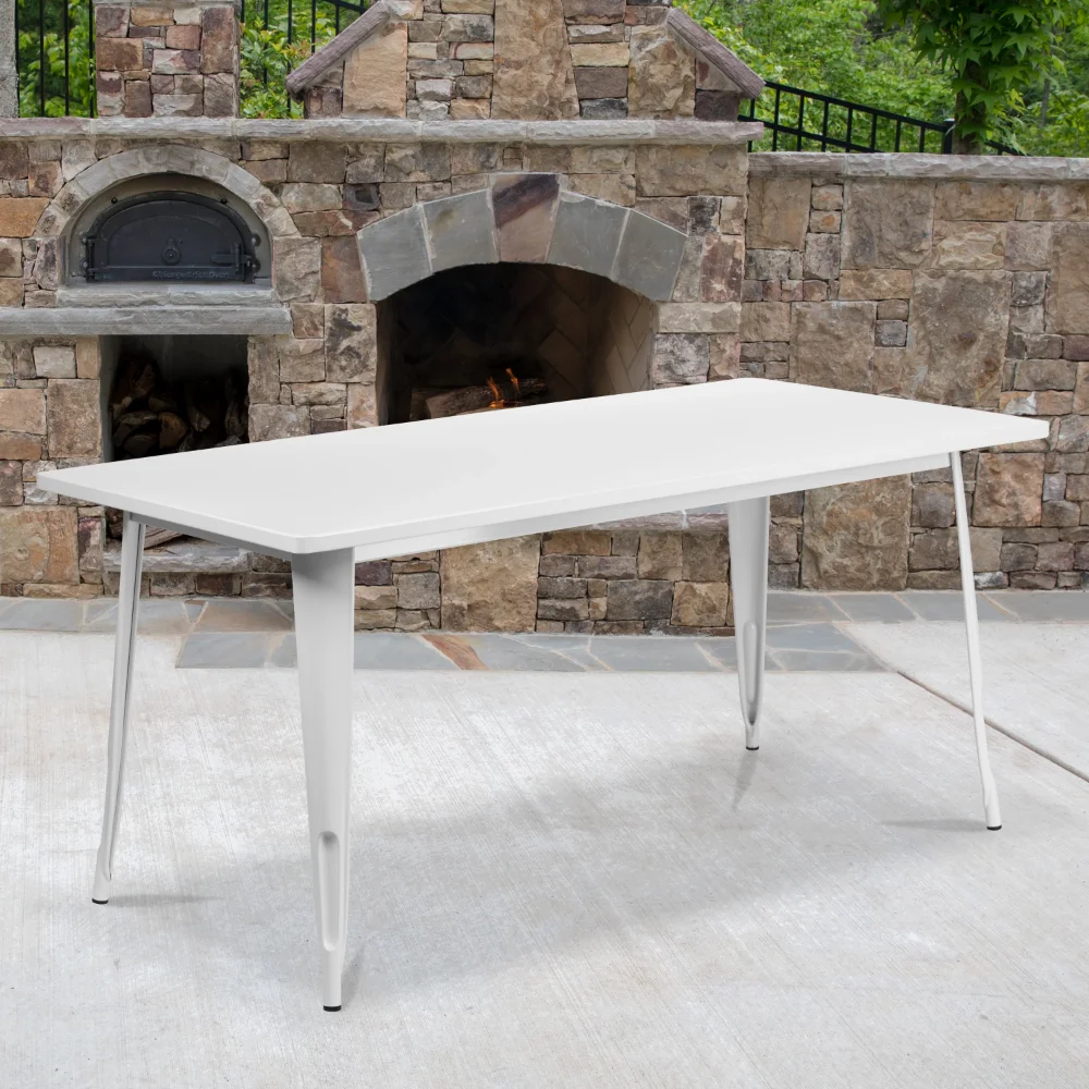 

Flash Furniture Commercial Grade 31.5" x 63" Rectangular White Metal Indoor-Outdoor Table