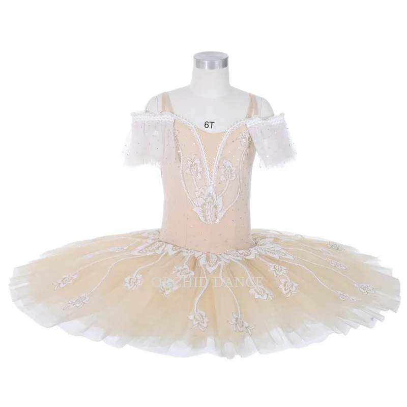 

Professional Fashion High Quality Stage Dance Wear Cream Champagne Kids Girls Performance Ballet Tutu Costumes