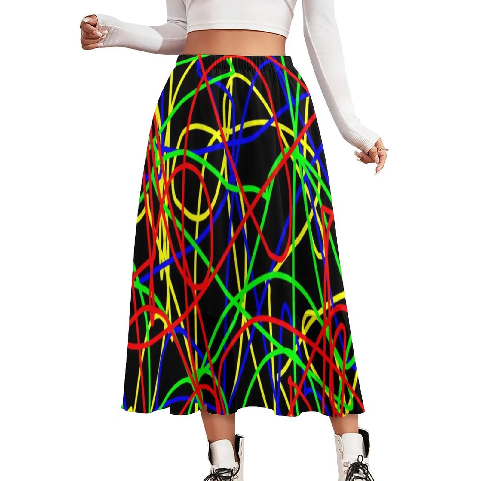 

Vintage 80S Aesthetic Skirt Elastic Waist Crazy Colorful Squiggles Street Fashion Casual Skirts Women Elegant Skirt Oversize 5XL