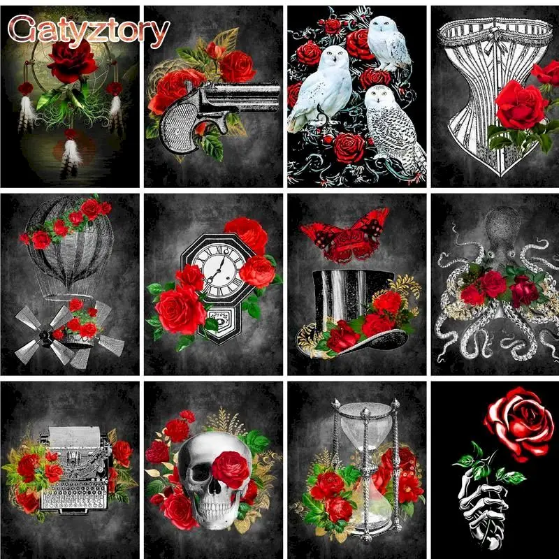 

GATYZTORY 60x75cm Frameless Painting By Numbers Rose Landscape Pictures By Numbers DIY For Home Decoration Gift