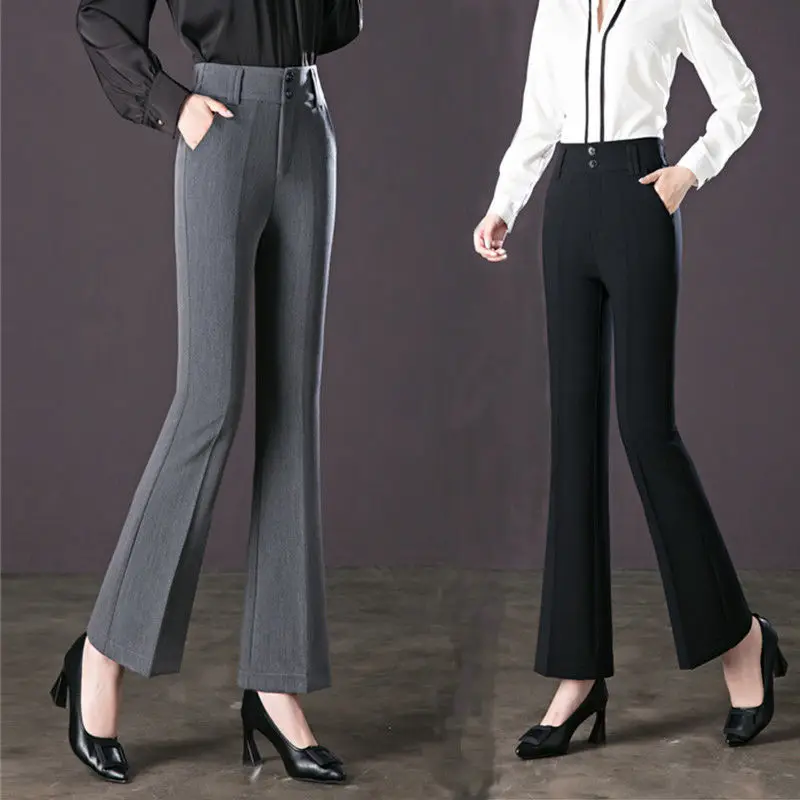 2023 New Spring Summer Korean Vintage Women's Solid Flare Pants Fashion Casual High Waist Silm Long Suit Pant Streetwear X102