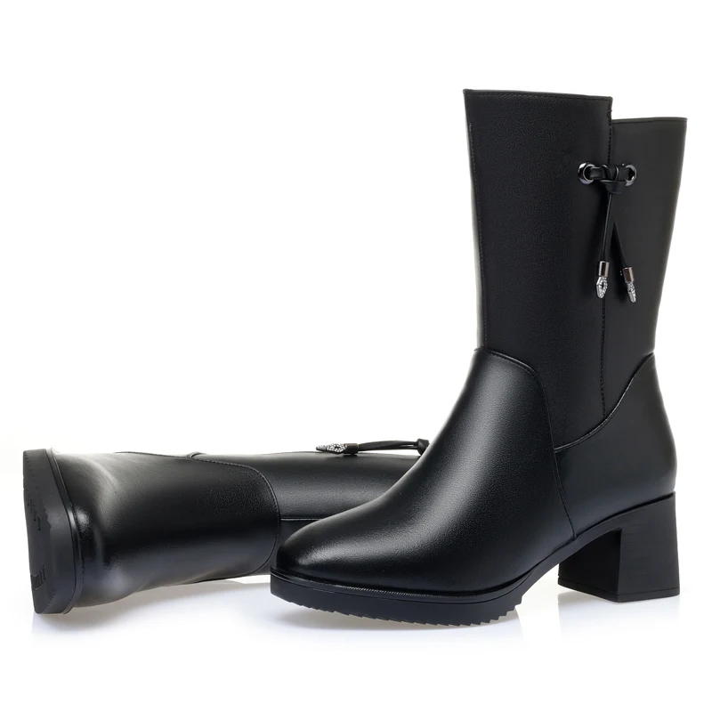 AIYUQI Women Winter Boots Warm 2023 New Wool Fashion Dress Ladies Half Boots Large Size Heel Non-slip Women Mid Boots