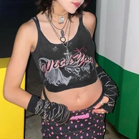 sunny y j harajuku graphic printing y2k tank tops letter print fairycore grunge cropped tee with sleeves aesthetic sexy vest