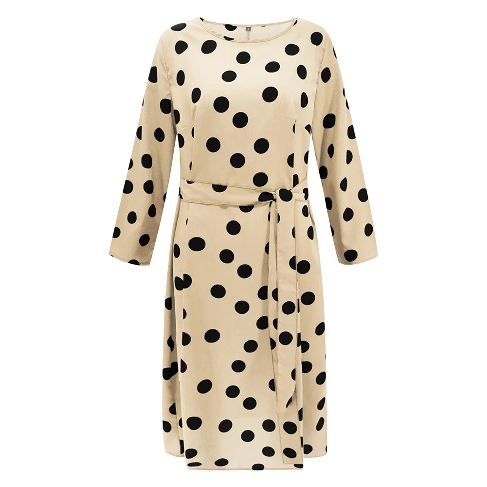 

Spring Summer Fashion Trend Female Dresses Daily Leisure Long Sleeve Dot Tunic Round Collar Fashion Leisure Dress