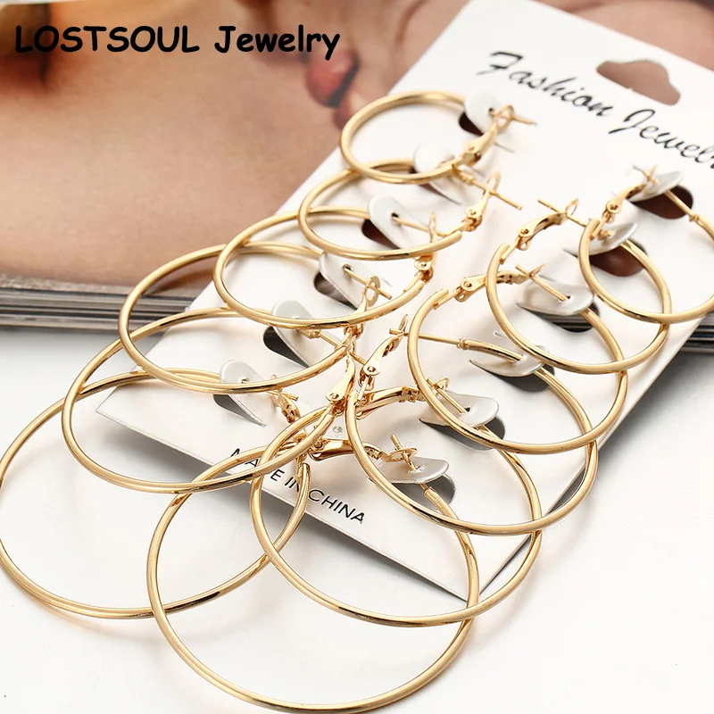 

Pop Rock Personality Exaggerated Metal Earrings 6-piece Earring Set Combination for Women Fashion Party Jewelry Gifts