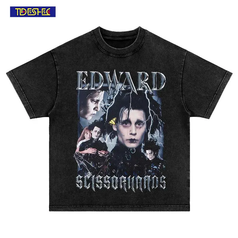 

Summer 2023 Vintage T-Shirt Men Oversized Tops Portrait Pattern Print T Shirt Harajuku Hip Hop Streetwear Washed Cotton Tshirt