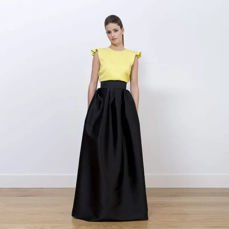 

jupe femme saia longa Women Satin Black Skirt Party Wear Full Length a line Fashion Long Skirts