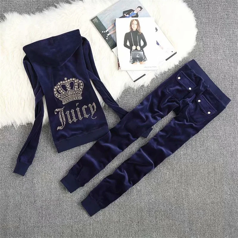 Juicy Coutoure 2023 Velvet Sexy Tracksuit Women Winter Velvet Tracksuit Two-Piece Set with Rhinestones Women Hoodie To Pack
