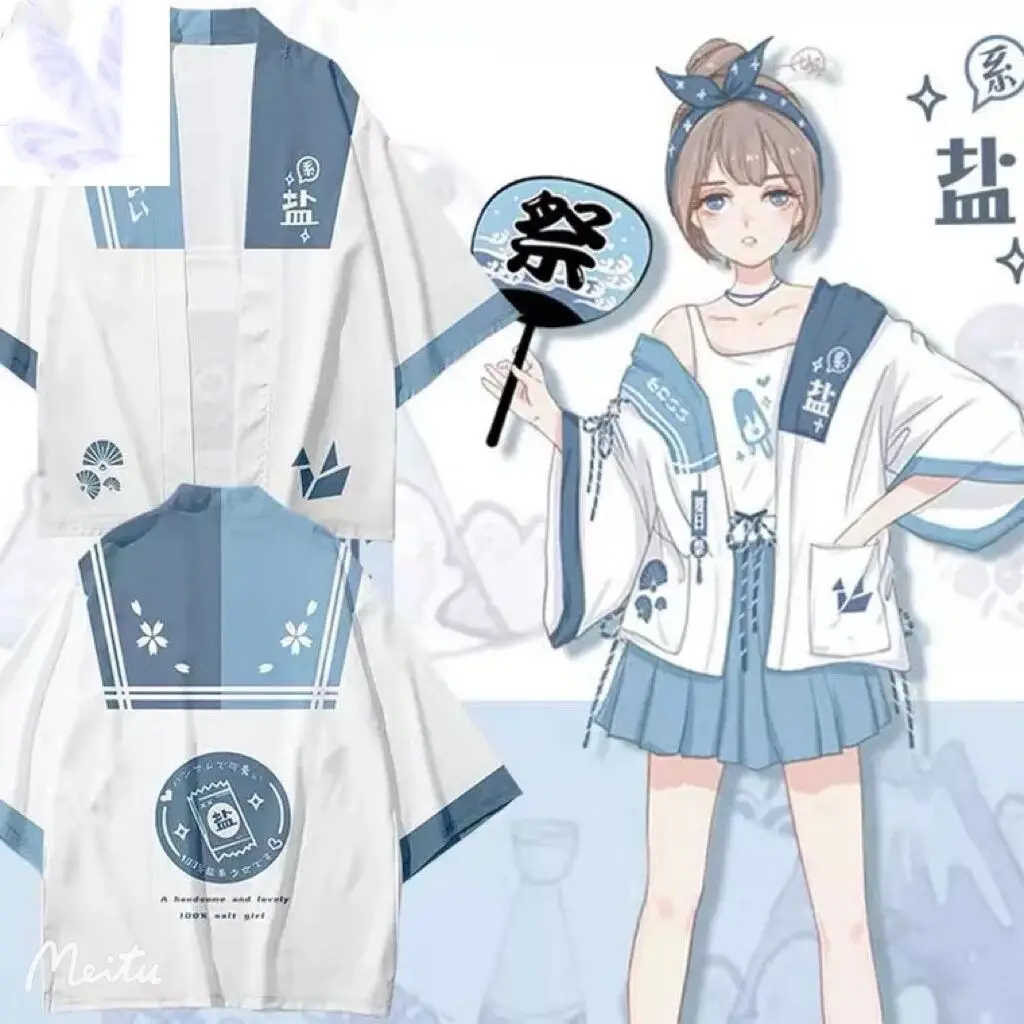 Японское кимоно с забавным 3D принтом соленой девушки хаори юката косплей для