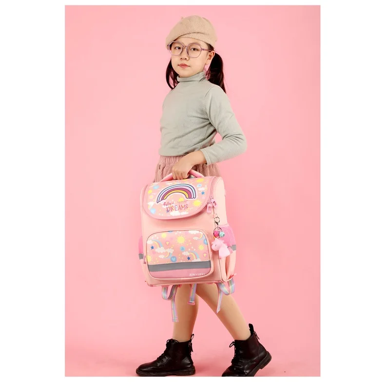 Lovely Girls Princess Rainbow Fashion Large Backpacks New Children Boys Students Grades 1-3 Schoolbags with Unicorn Pendant Hot
