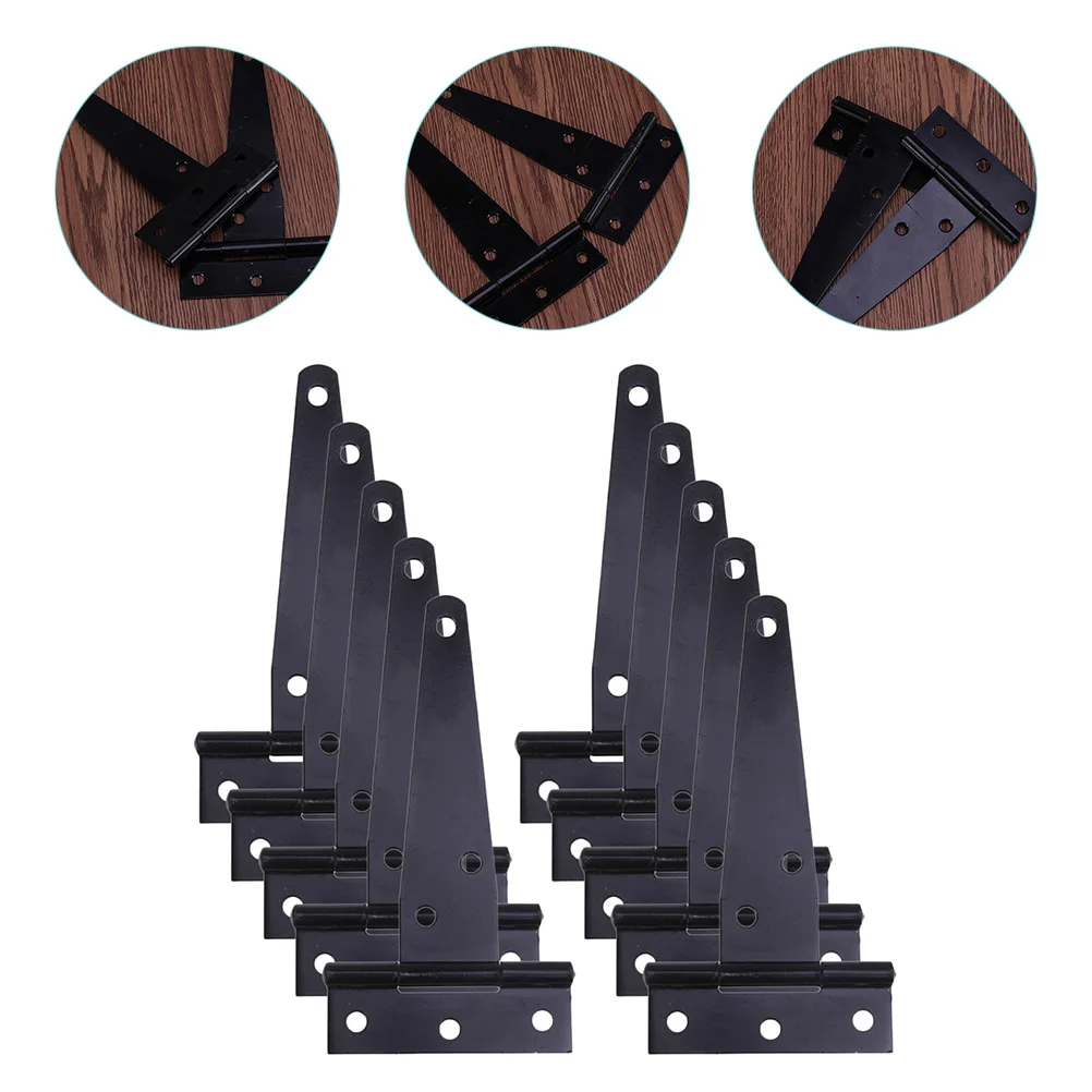 

10 Pcs Triangle Hinge T-Strap Shed Gates Tee Wooden Fences Door Hinges Black Barn Metal