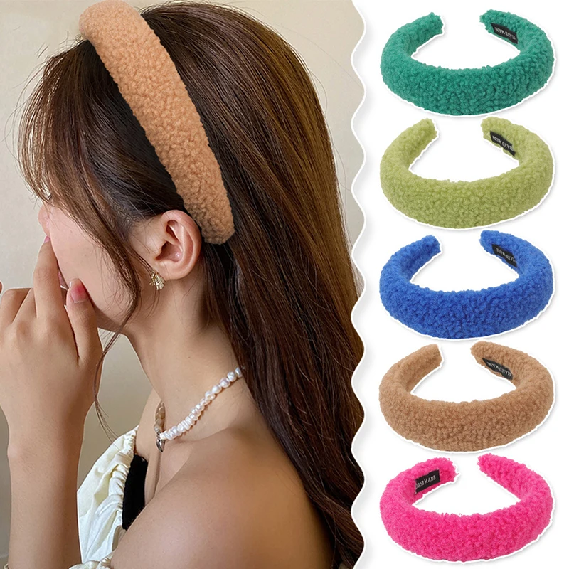 

Fashion Candy Color Fluffy Hair Rope Thick Fur Headband Hair Bands For Women Sweet Cashmere Wide Hairbands Hair Accessories