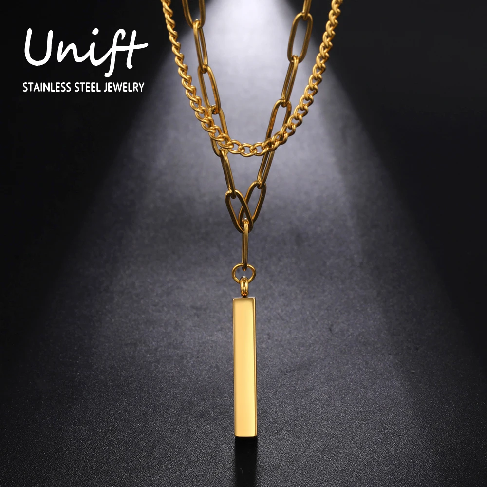 

Unift Minimal Bar Necklace Choker Long Sticker Necklace Stainless Steel Double Layer Clavicle Chain Korean Trendy Simple Jewelry