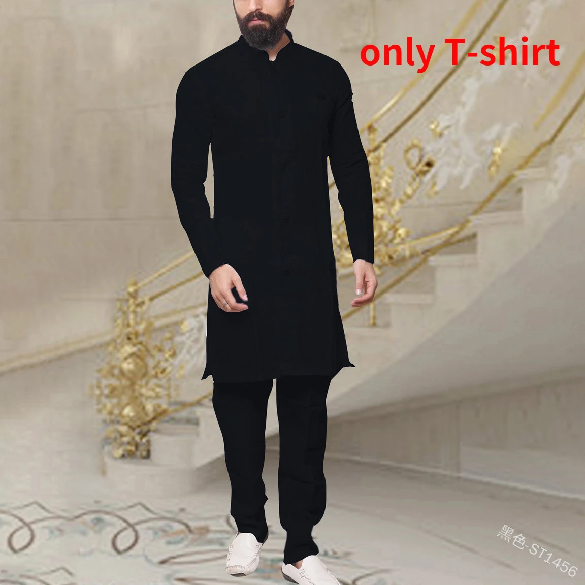 Men Fashion African Clothes Cotton T-shirt Dubai Muslim Long Sleeve Tee Tops Islamic  Arabic Casual Blouse Robe Gown