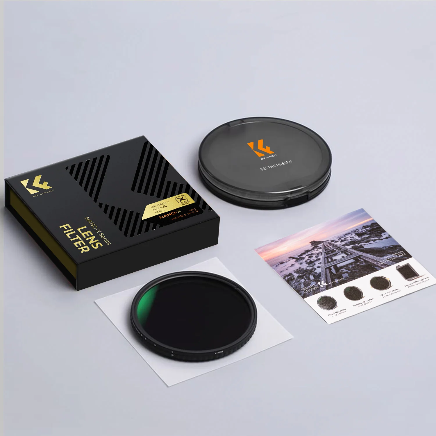 K&F Concept NANO-X ND2-32 переменный ND-фильтр 37-82 мм, без X-образного крестовидного узора, 28-слойное покрытие, для пейзажной фотографии с длительной экспозицией (art.: 3920d9bc84185) - 3920d9bc84185