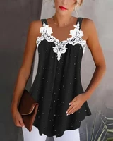 sexy sleeveless women black contrast lace flowy tank top 2022 summer fashion new loose elegant woman tops
