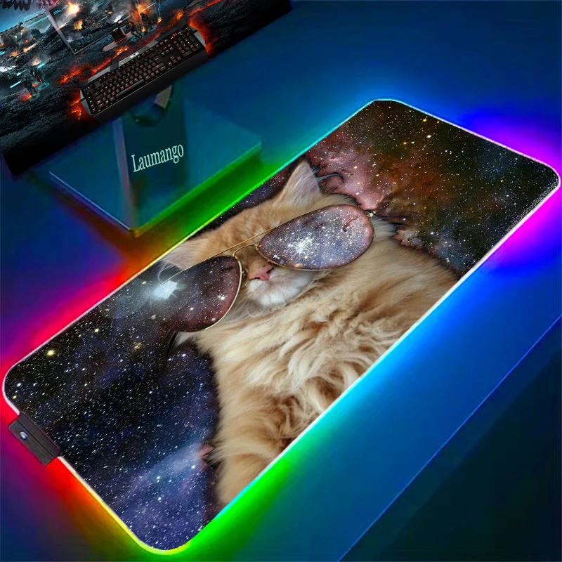 

The Space Cat Pc Gaming Mouse Mat Computer Desk Accessories Mausepad Gamer Rug Mousepad Anime Carpet Diy Game Mats Keyboard Pad