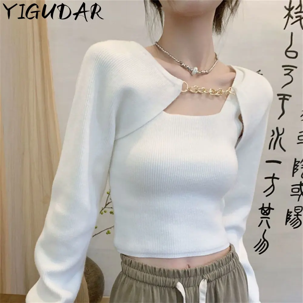 

Women Long Sleeve Knit Tops Casual Contrast Color Pullover Cold Shoulder Shirt for Club Streetwear clothes for women y2k