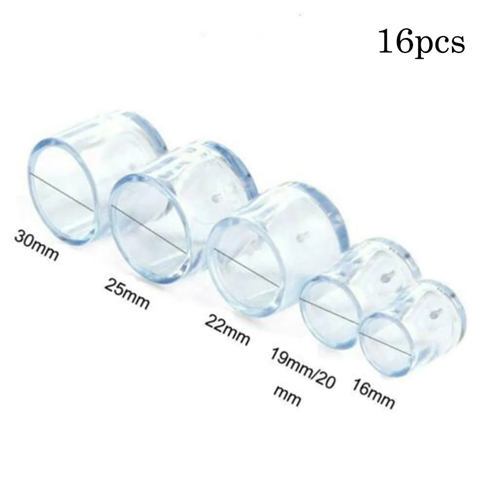 

16pcs Chair Leg Cap Furniture Table Feet Transparent Protector Pad PVC Furniture Table Feet Covers Round Bottom 16/19/25/30mm