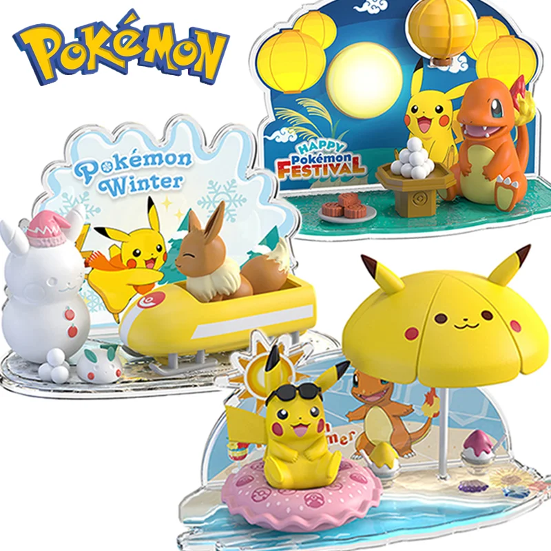 

Pokemon Anime 3D Scene Suit Action Figure Pikachu Charmander Eevee Handmade Model Collect Hobbies Ornaments Kids Birthday Gifts