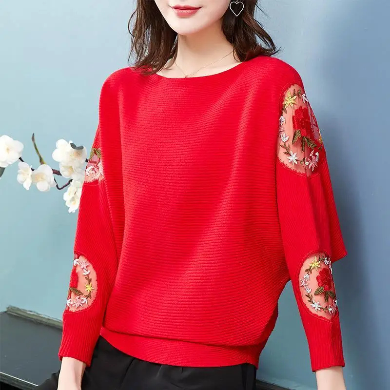 

Woman Sweaters Thin Loose Hollow Embroidered Women's Clothing Sweater Spring Crew Neck Pullover Femme Chandails Pull Hiver E539