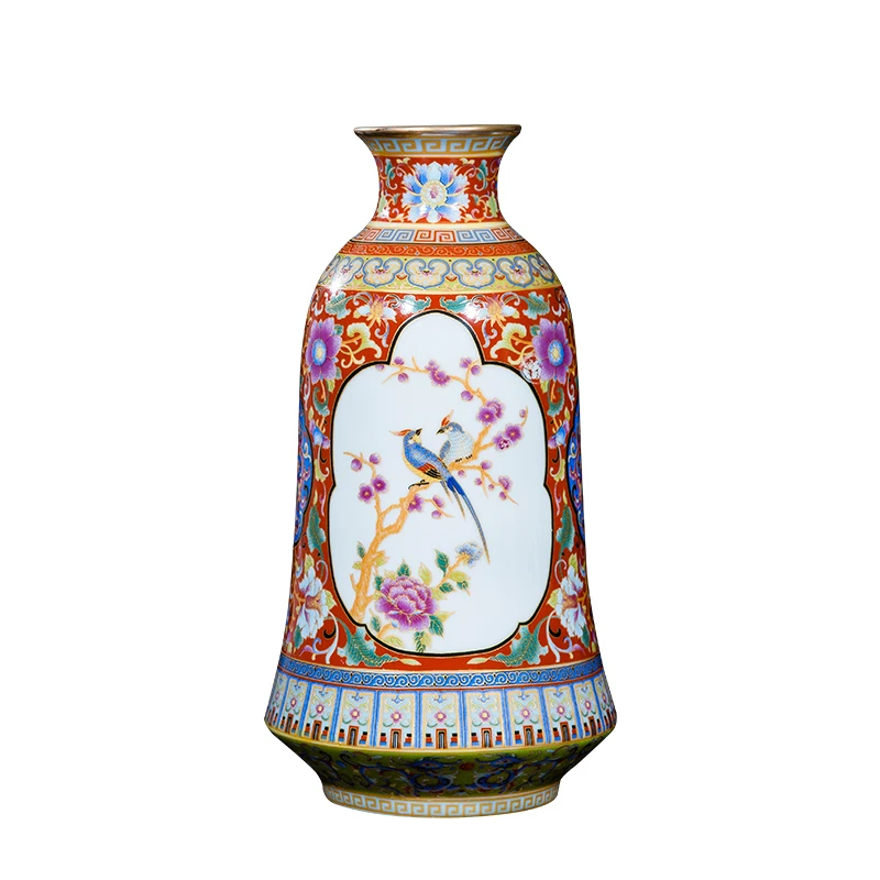 

Jingdezhen Antique Enamel Vase Qing Yong Zheng With Flowers And Birds Pattern Ancient Ming and Qing Porcelain