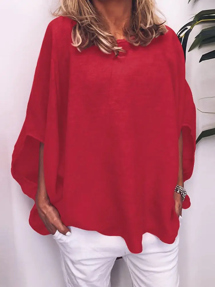 

Женская Свободная Повседневная рубашка ZANZEA, Весенняя модная блузка с рукавом до локтя, рубашка оверсайз, женские топы с круглым вырезом, одн...